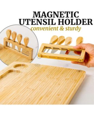 Bamboo Cheese Board Set – Extra Thick Charcuterie Board with 4-Piece Knife Set