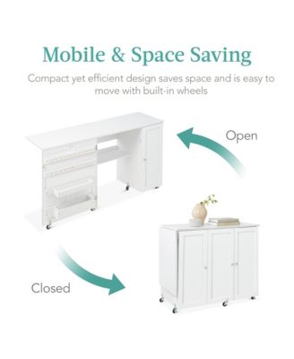 Large Portable Multipurpose Folding Sewing Table w/ Magnetic Doors, Craft Storage