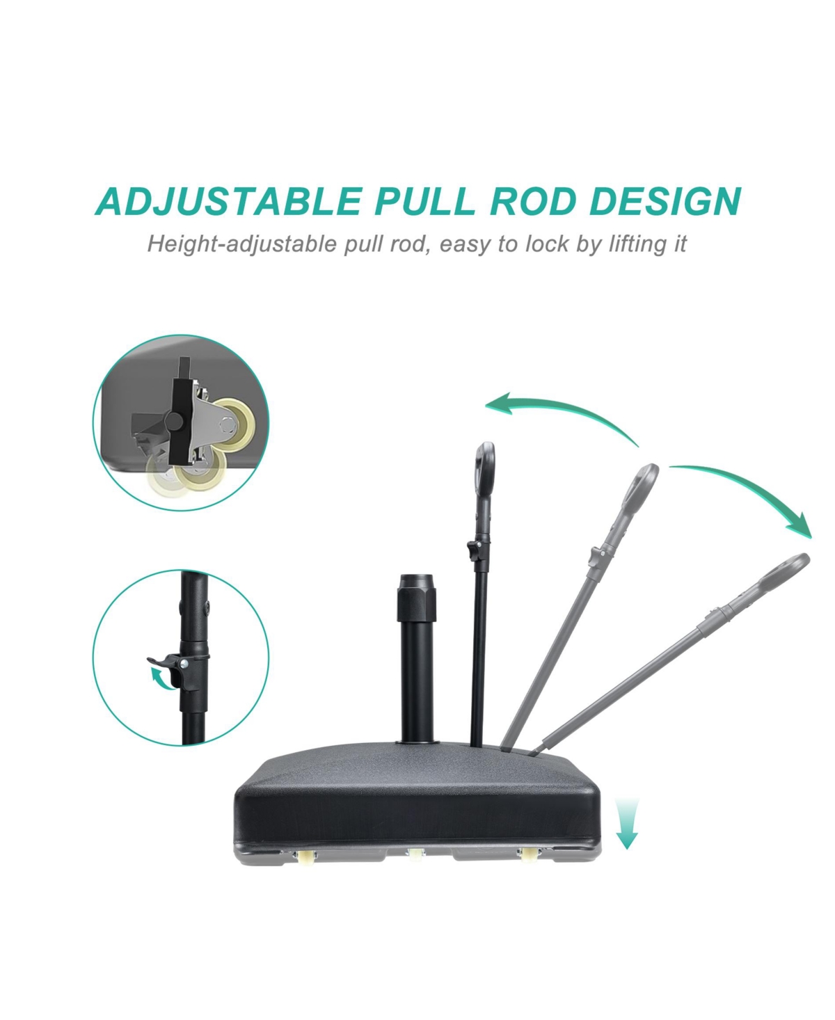 Aoodor Patio Umbrella Base Heavy Duty with Wheels and Pull Rod, Fillable Umbrella Base, Mobile Market Stand for Deck, Poolside, Lawn -- Black