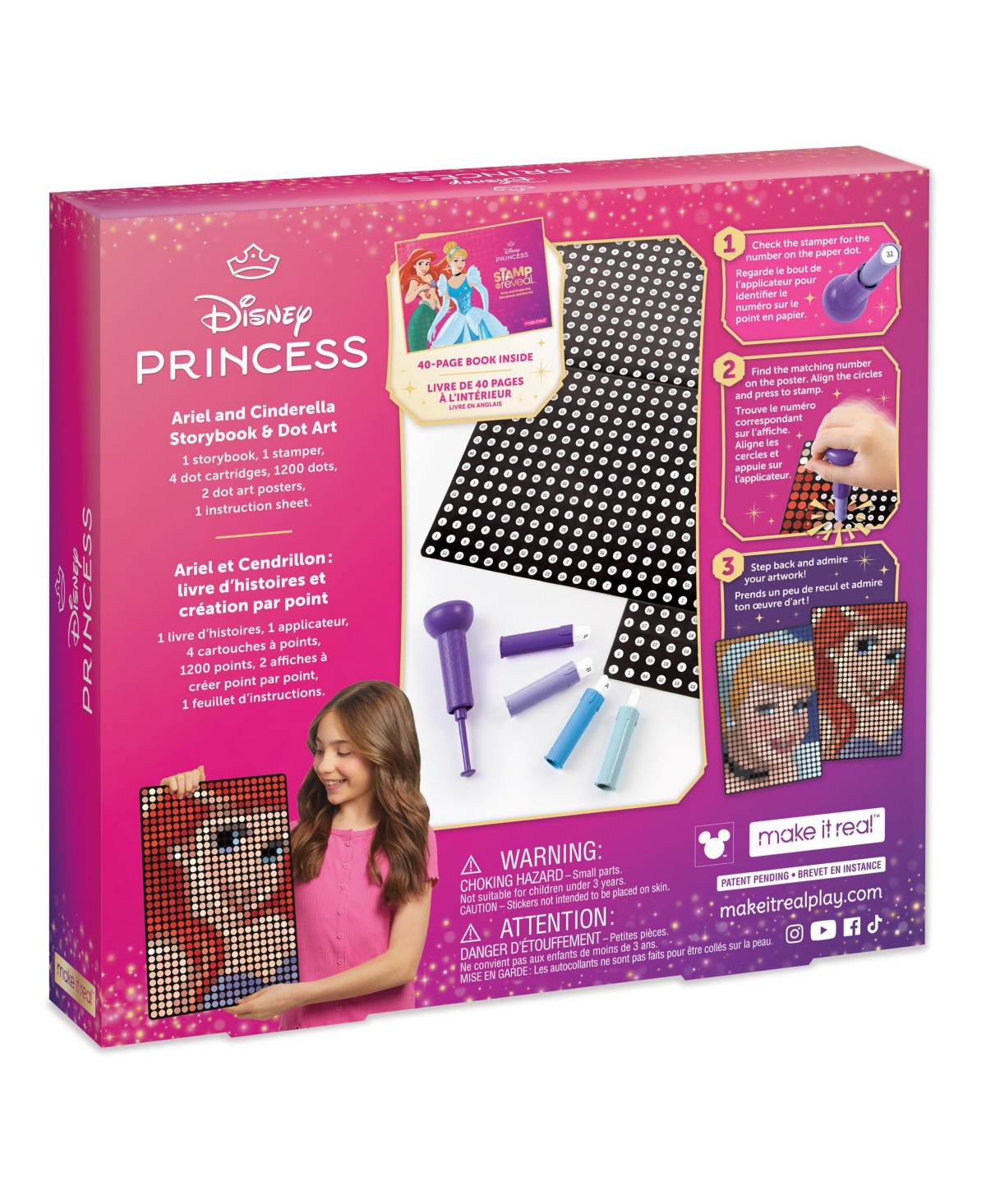 Make It Real Disney Stamp To Reveal Ariel & Cinderella Storybook Dot Art In Multi