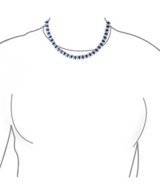 Art Deco Style Holiday Day Party Blue Clear White Cubic Zirconia Marquise Formal Statement Tennis Necklace Prom Silver Gold Plated