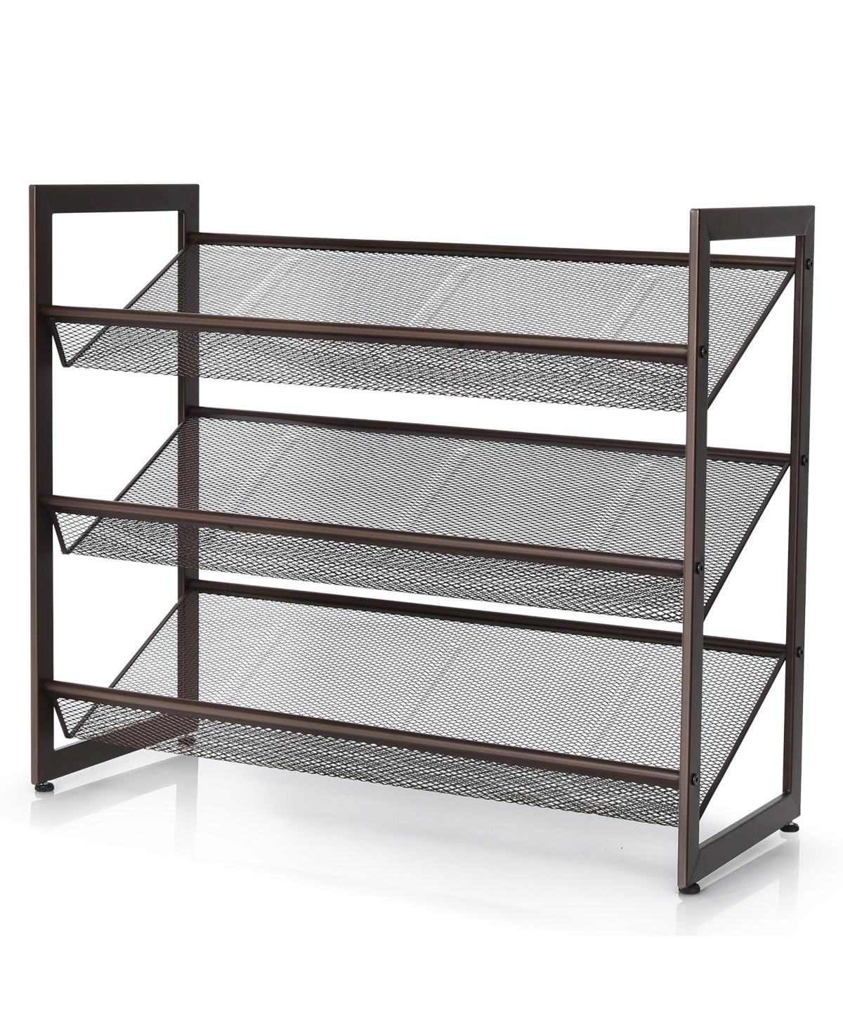 3-Tier Shoe Rack Adjustable to Flat Slant Shoe Organizer Holder Stand - Brown