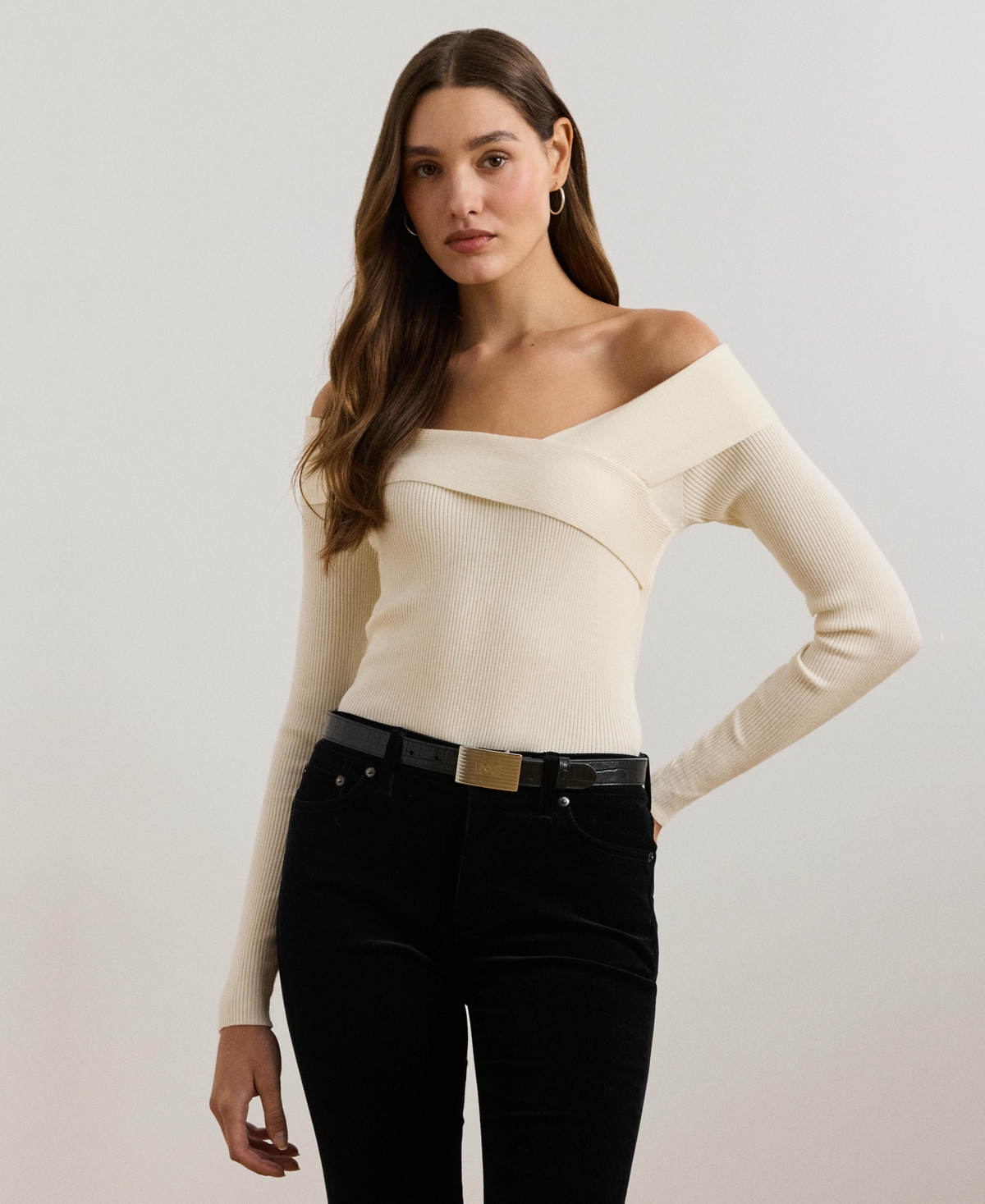 Lauren Ralph Lauren Women's Rib-Knit Off-the-Shoulder Sweater