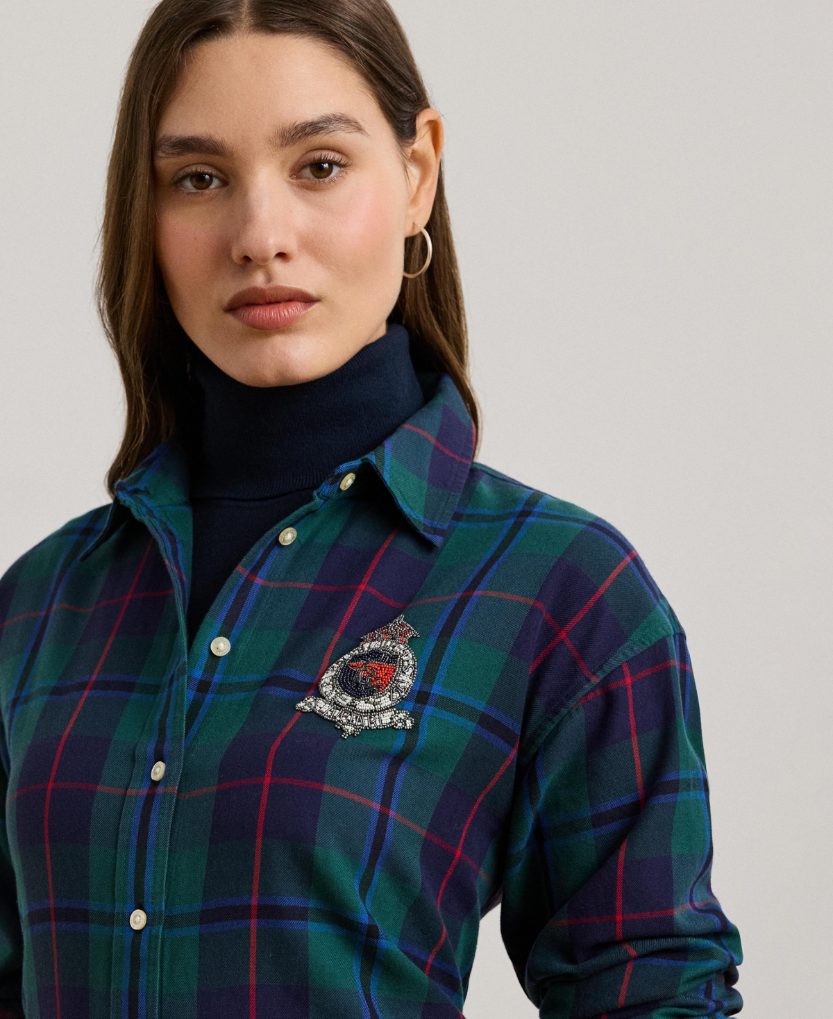Lauren Ralph Lauren Women's Relaxed-Fit Black Watch Plaid Shirt, Regular & Petite