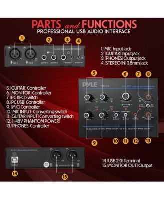 Professional USB Audio Interface with MIC/LINE, Guitar, AUX, and RCA Inputs