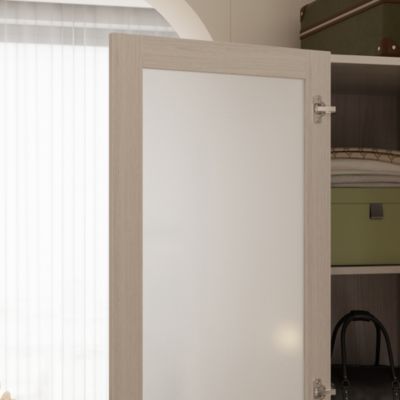 Corner Wardrobe Closet with 2 Glass Doors, Armoire with Hanging Rod