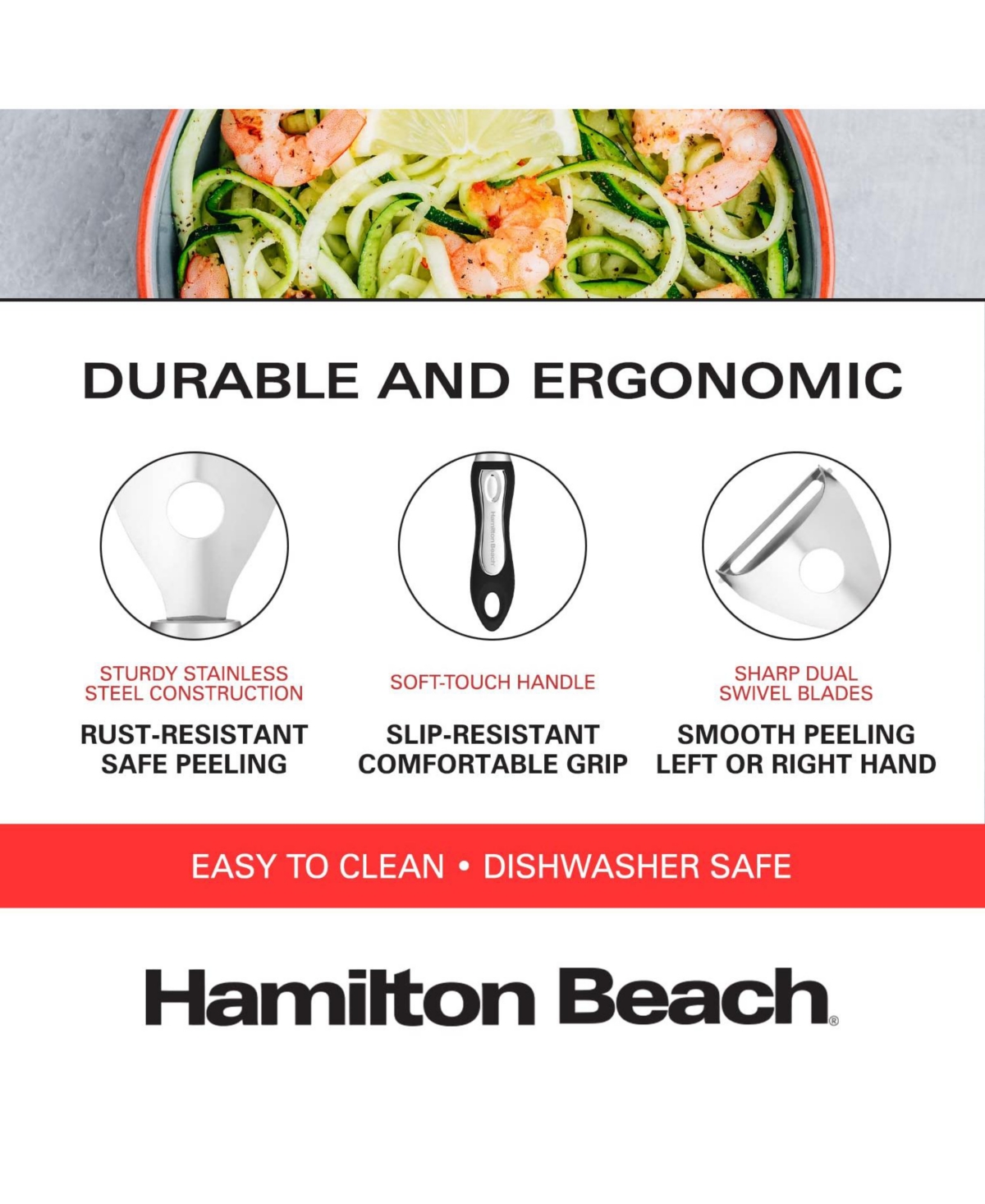 Hamilton Beach Y Shape Peeler Stainless Steel Soft Touch Handle, Vegetable Y shape Peeler Ergonomic Non-Slip Handle & Sharp Blade, Apple Peelers