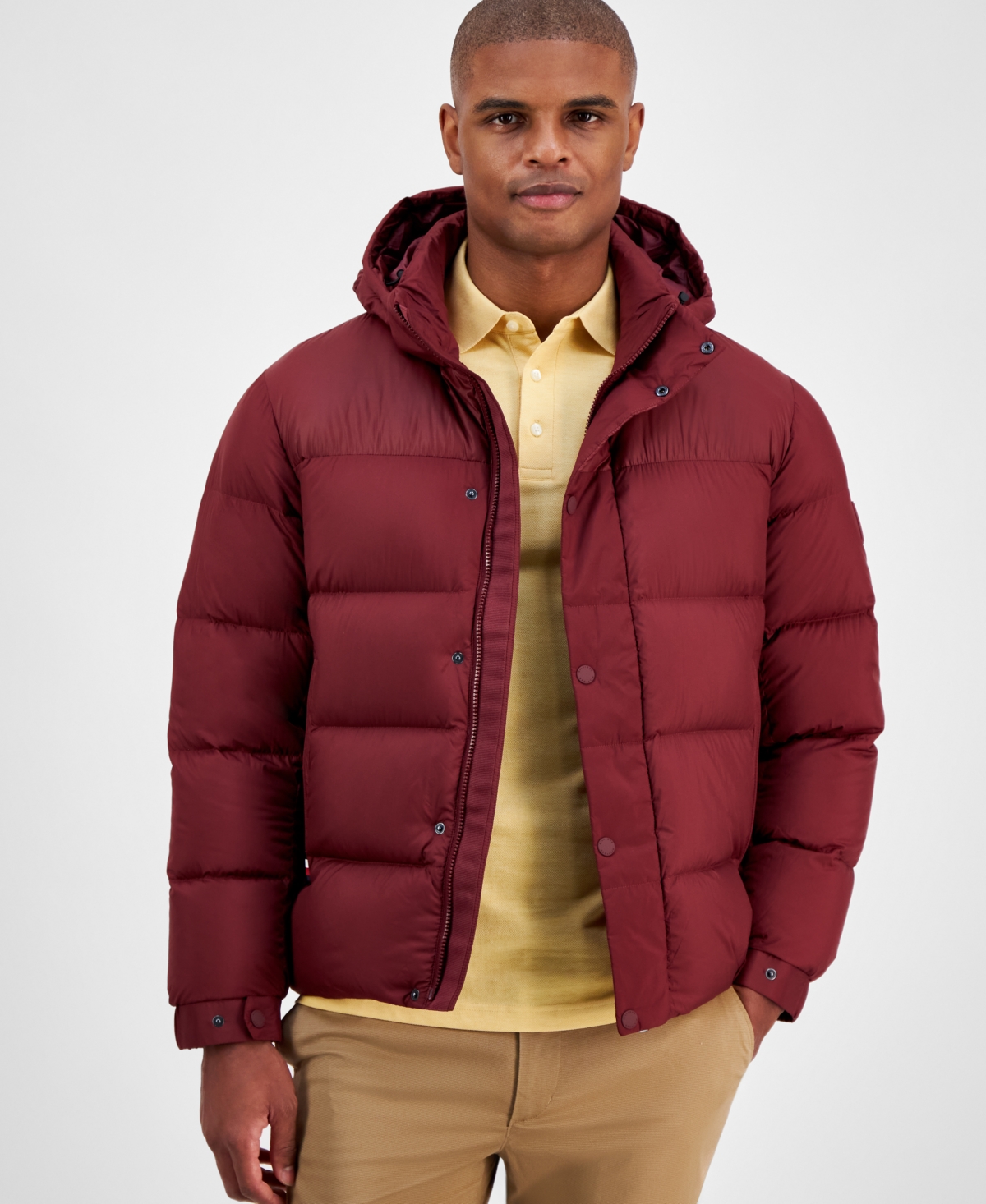 Men's Hooded Down Puffer Jacket - Deep Rouge