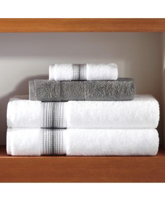 Luxury White/Ombre Stripe 6-Piece Bath Towel Set, 600 GSM, Soft 100% Turkish Cotton Bathroom Towels, Made in Turkey, 2 Bath Towels, 2 Hand Towels, 2 Washcloths