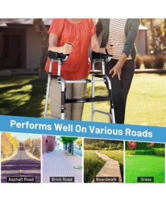 Folding Height Adjustable Walking Frame with Armrest Support-Silver