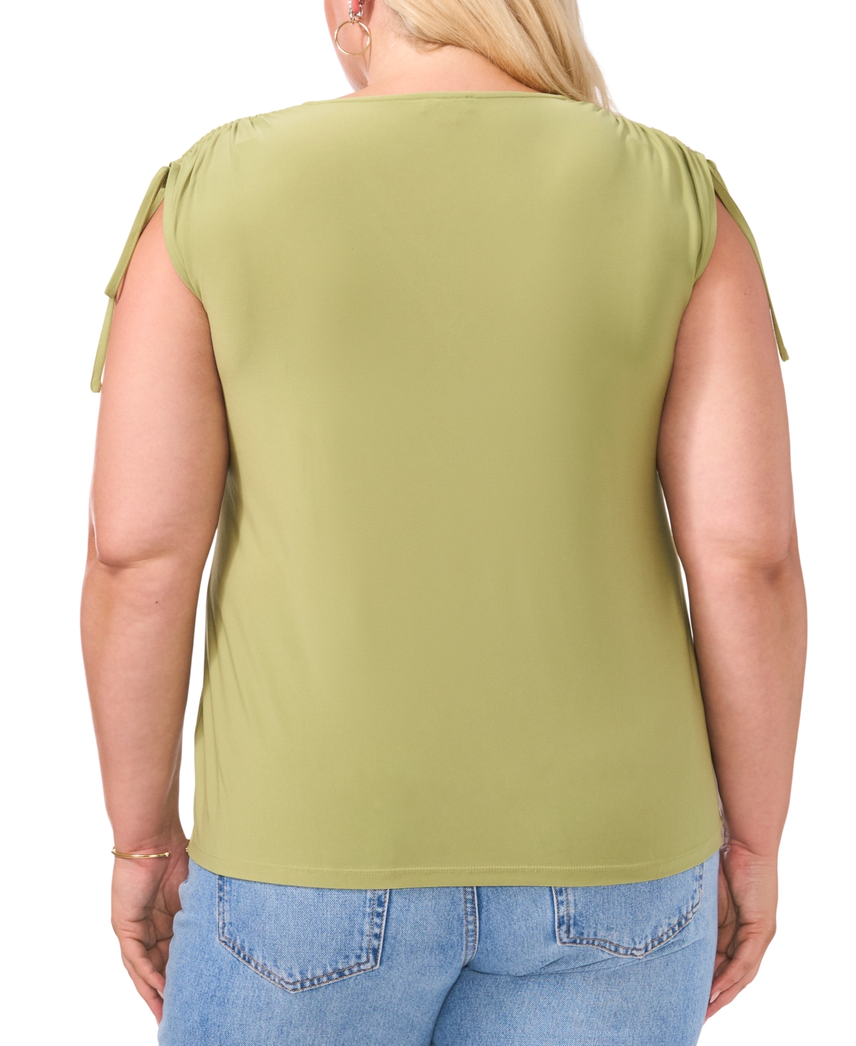 VINCE CAMUTO PLUS SIZE SOLID COLOR V-NECK SHIRRED SHOULDER TOP 