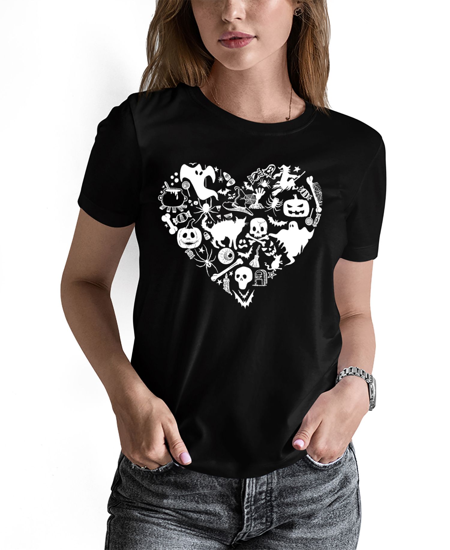 Women's Halloween Heart Art Crew Neck T-Shirt