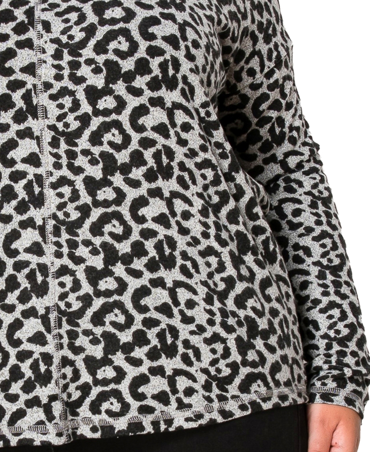 Coin 1804 Plus Size Leopard Print Cozy V-Neck Dolman Sleeve Top