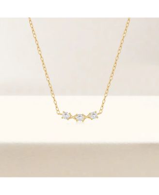 18K Gold Plated Sterling Silver Necklace with Three Round Cut Cubic Zirconia Stones
