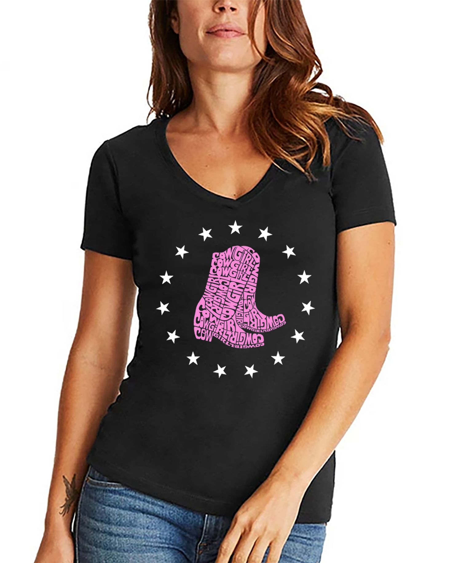 Women's Cowgirl Boots Word Art V-Neck T-shirt