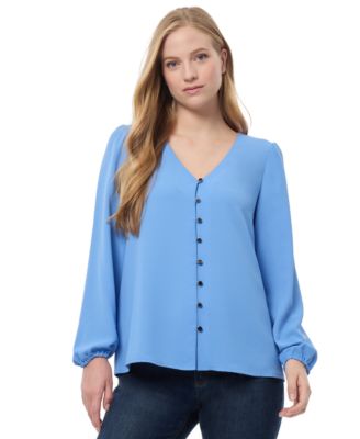Jones New York - Women's Solid-Color V-Neck Button Blouse