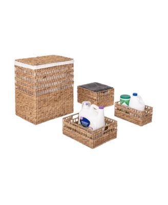 4-Piece Water Hyacinth Laundry Hamper and Basket Set