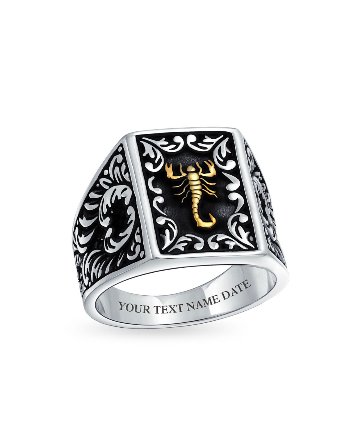 Bling Jewelry Zodiac Scorpion Signet Ring Solid Two Tone Black .925- Silver