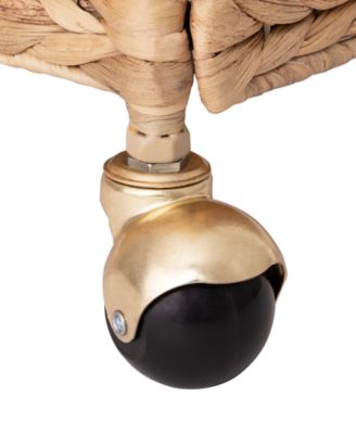 Natural Handwoven Lidded Laundry Hamper with Gold Sphere Casters