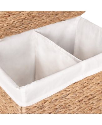 Natural Handwoven Lidded Laundry Hamper with Gold Sphere Casters