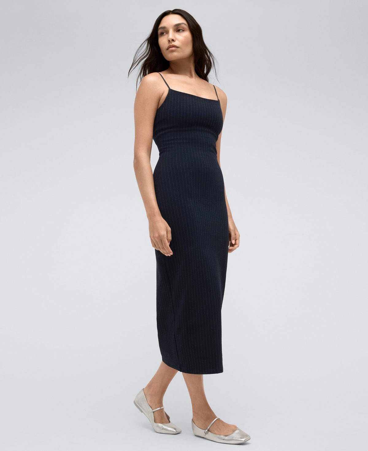 Kenneth Cole Women's Pinstripe Sleeveless Midi Slip Dress -Grey