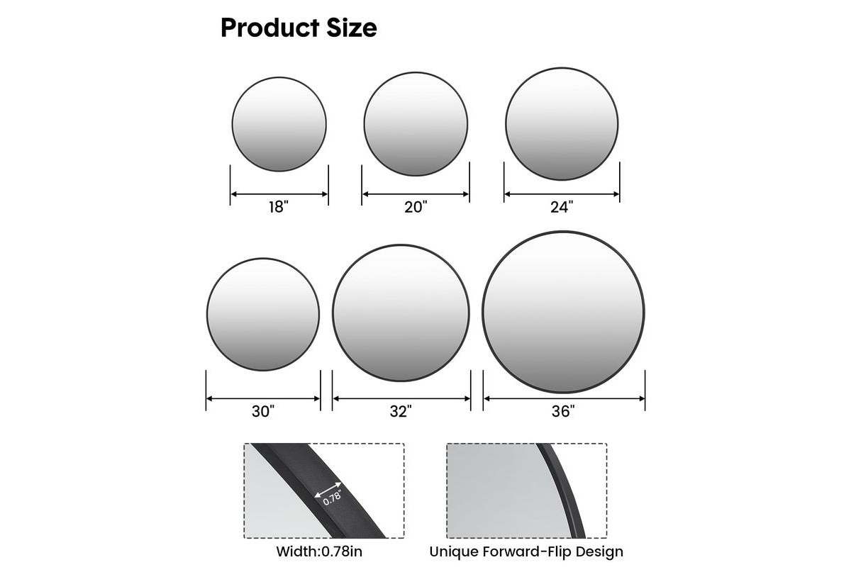 gaomon 32 Inch Round Mirror for Wall,Metal Frame Circle Mirror, Round Bathroom Mirror for Wall Decor, Round Wall Mirror for Entryway, Vanity, B