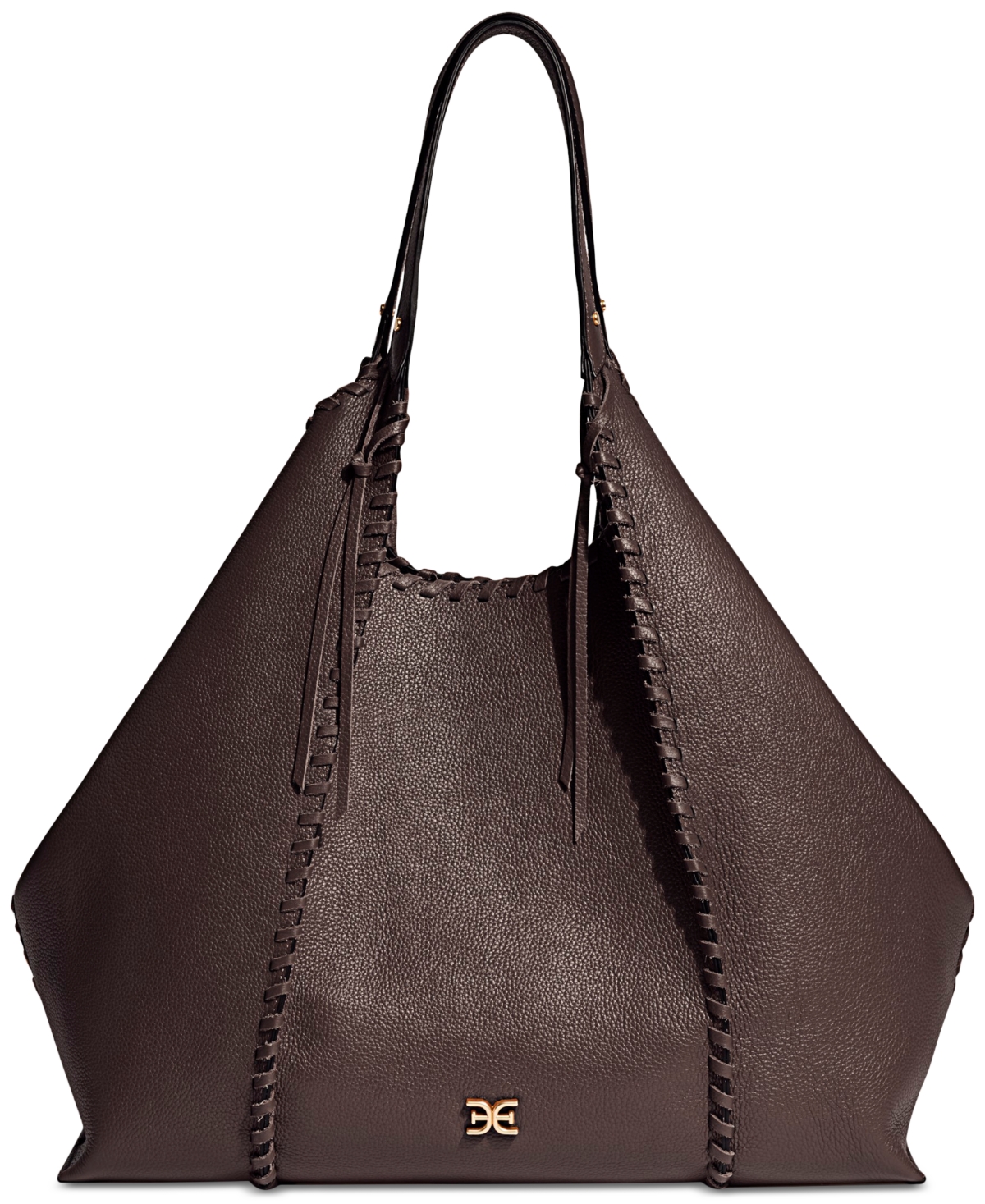 Sam Edelman Sylvia Whipstitch Large Leather Expandable Tobo In Cafe Noir