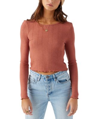 O'Neill - Juniors' Parks Ribbed Lettuce-Edge Long-Sleeve Top