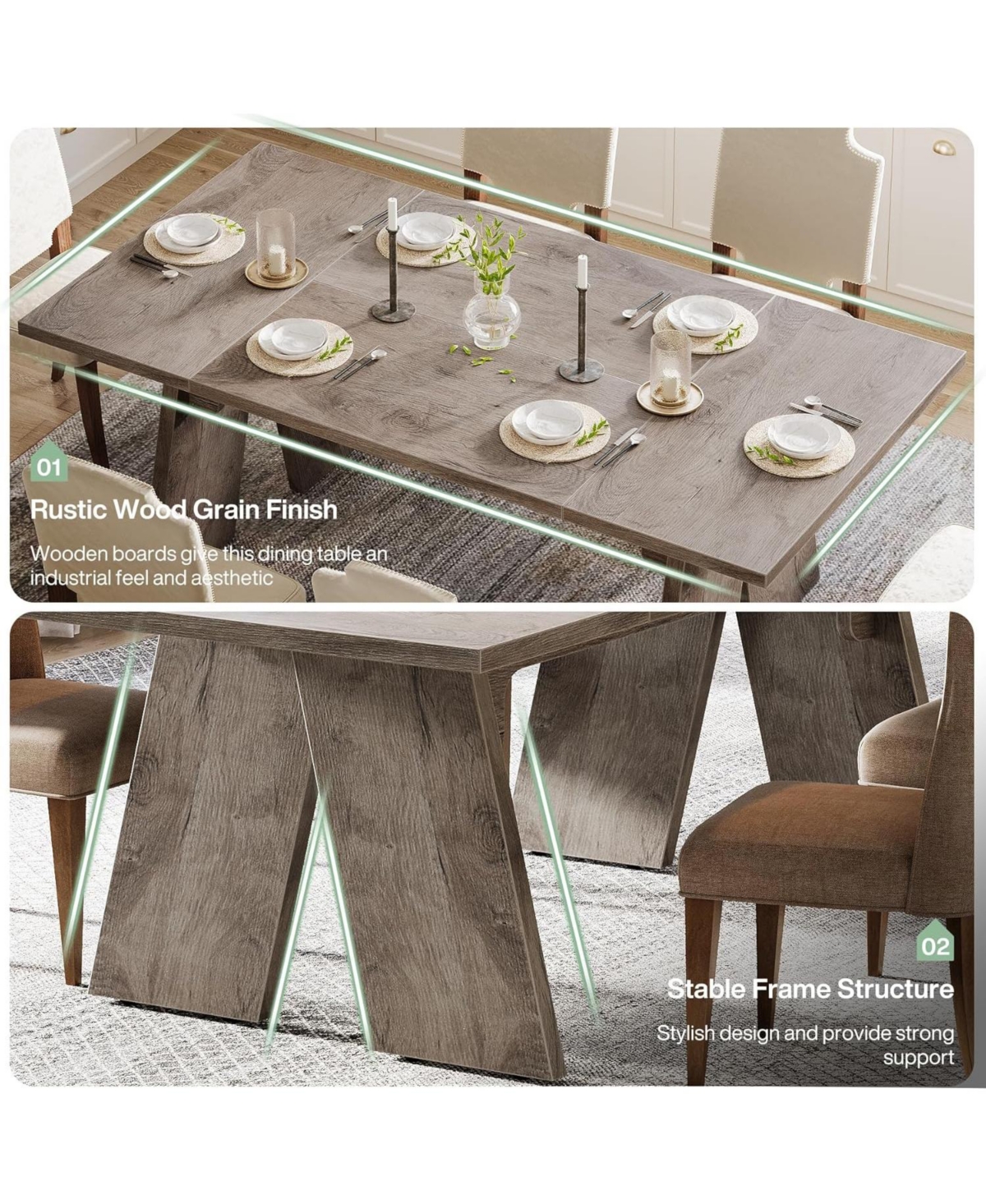 Tribesigns Large Dining Table for 6 People, Farmhouse Dinner Table, Wood Rectangular Dining Table with Thickened Legs for Kitchen, Dining Room, Li