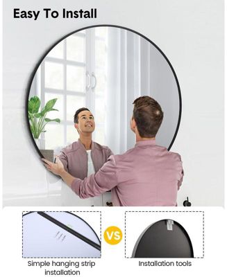 24 inch Round Mirror for Wall, Black Metal Frame Circle Mirror, Round Bathroom Mirror for Wall Decor, Round Wall Mirror for Entryway
