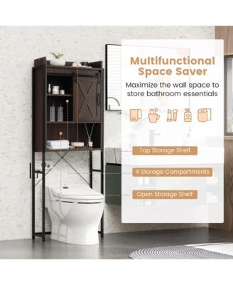 Over The Toilet Storage Cabinet Rack Bathroom w/ Slipping Barn Door & Adjustable Shelf Espresso