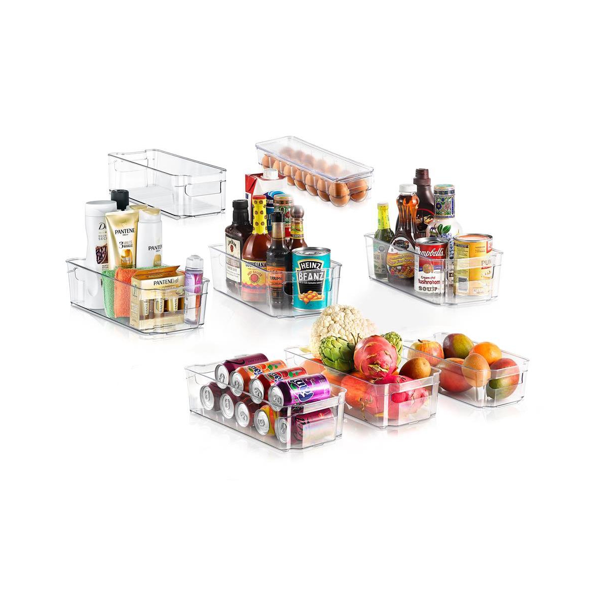 Set Of 8 Refrigerator Organizer Bins - 4 Wide and 4 Narrow Stackable Fridge Organizers for Freezer, Kitchen, Countertops, Cabinets - White