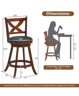 Set of 2 Rubber Wood 24'' Classic Counter Height Swivel Chairs for Kitchen Pub Bar Stools
