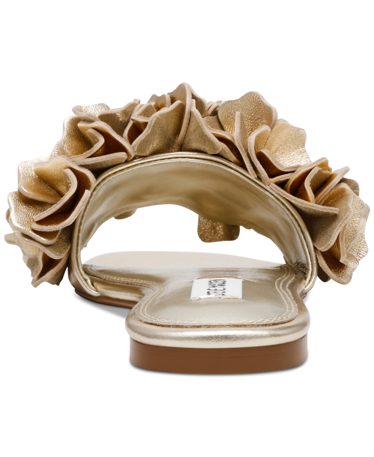 Shop Steve Madden Women's Flo Ruffle Slide Sandals In Champagne Metallic