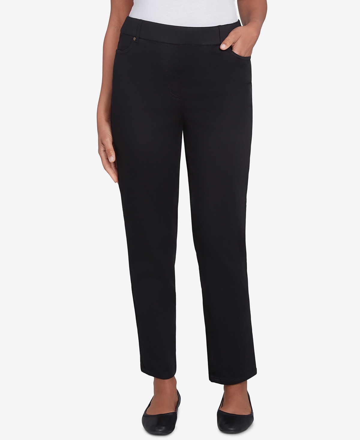 Alfred Dunner Petite Rue Rivoli Rue Flat Elastic Waist Front Pocket Short Length Ponte Pants In Black