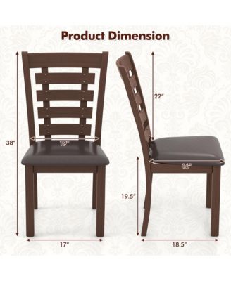 Wooden Dining Chairs Set of 2 with Upholstered Seat & Rubber High Back