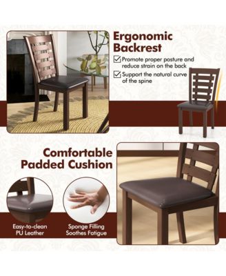 Wooden Dining Chairs Set of 2 with Upholstered Seat & Rubber High Back