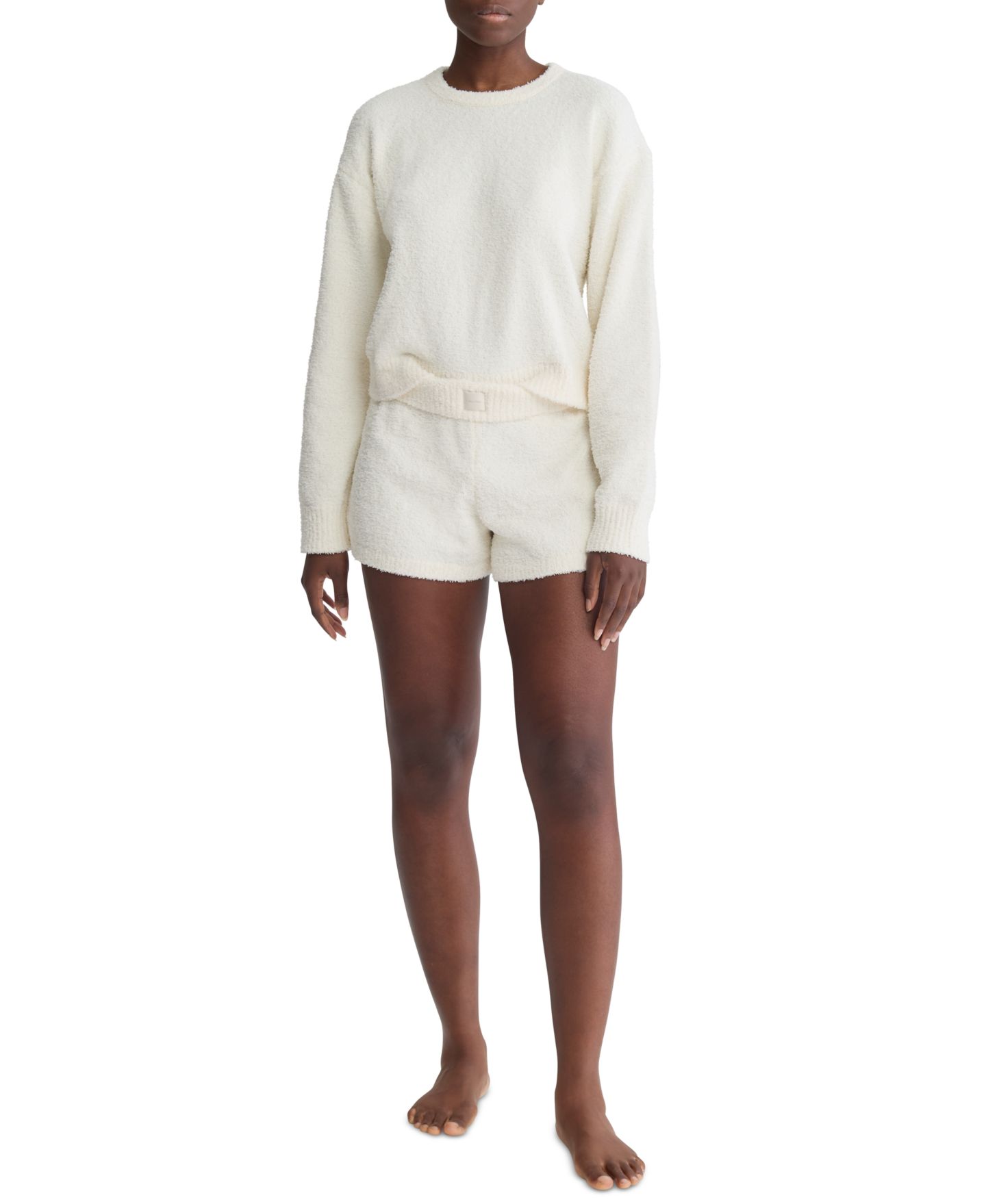 Женские шорты Calvin Klein Lounge Plush, цвет: Слоновая кость — фото 3