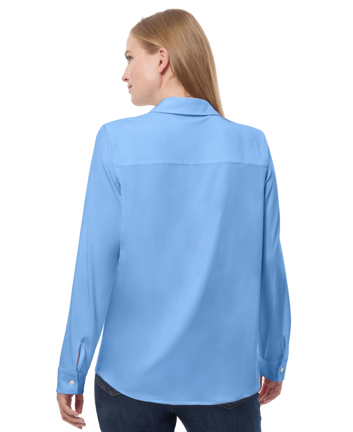Jones New York Petite Collared Button-front Shirt In Blue Horizon