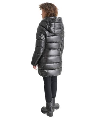 Women's Bibbed Shawl-Collar Packable Shine Puffer Coat