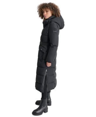 Womens Maxi Belted Hooded Puffer Coat