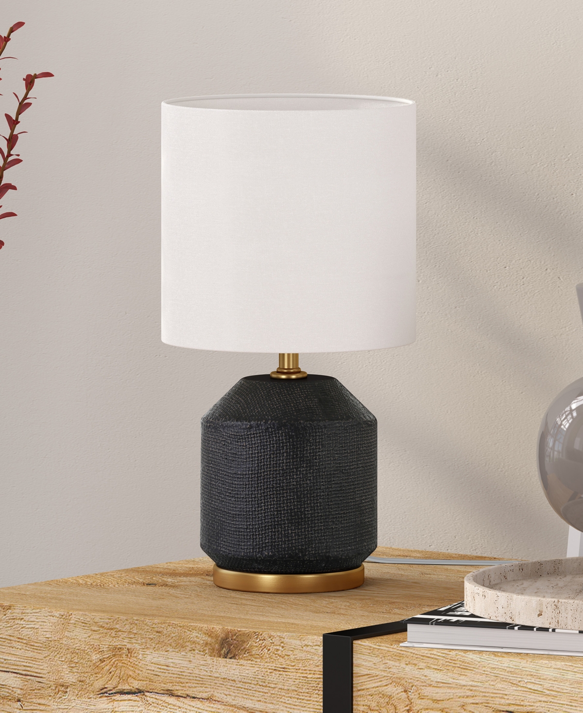 Hudson & Canal 15" Ceramic Esther Mini Lamp In Matte Black,antique Brass