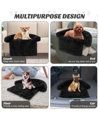 Plush Calming Dog Couch Bed with Anti-Slip Bottom Plush Mat for Small Dogs & Cats