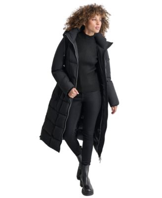 Womens Maxi Belted Hooded Puffer Coat