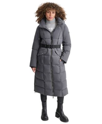 DKNY Womens Maxi Belted Hooded Puffer Coat - Macy's