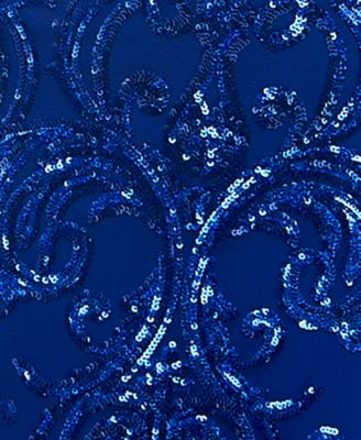 Juniors' Sequined Halter V-Neck Open-Back Gown