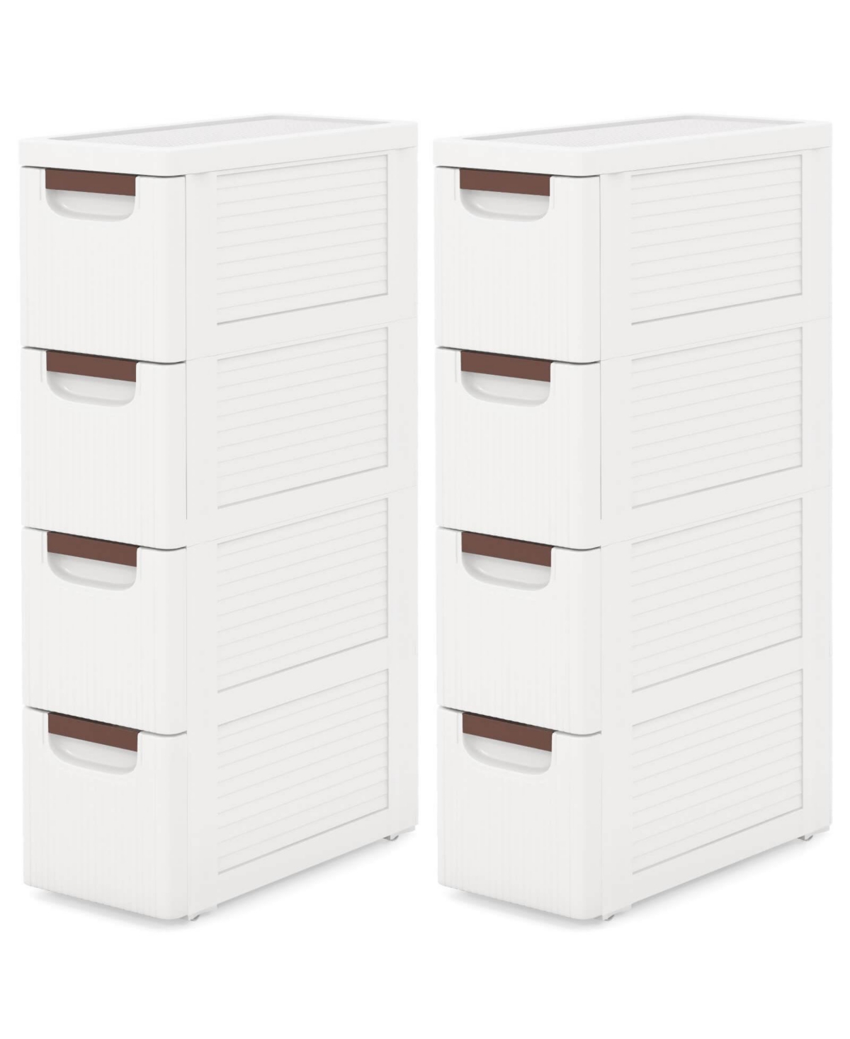 2 Pcs 4-Drawer Narrow Rolling Storage Cabinet with Pull Handles Built-in Wheels - White