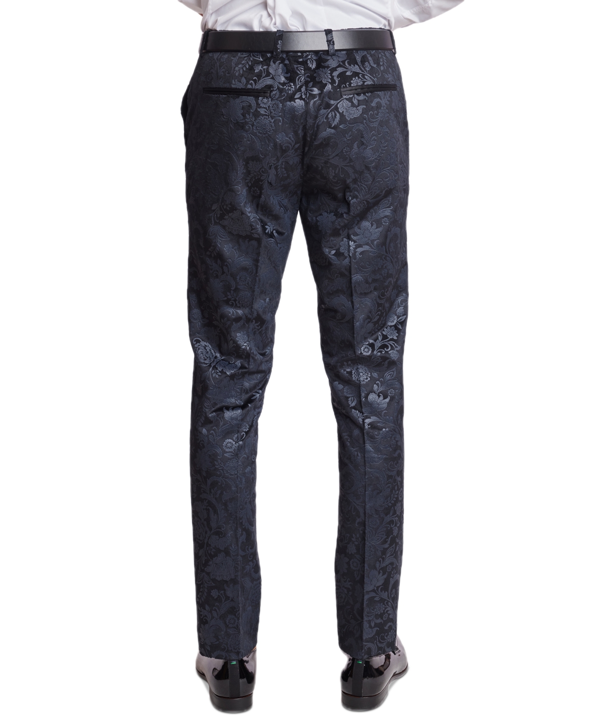 Paisley & Gray Men's Sloane Slim FitTuxedo Pants - Black Floral Velvet