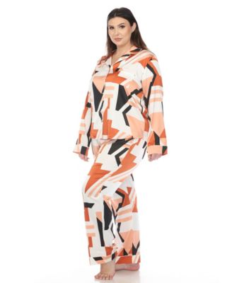 Plus Size Printed Satin Pajama Set