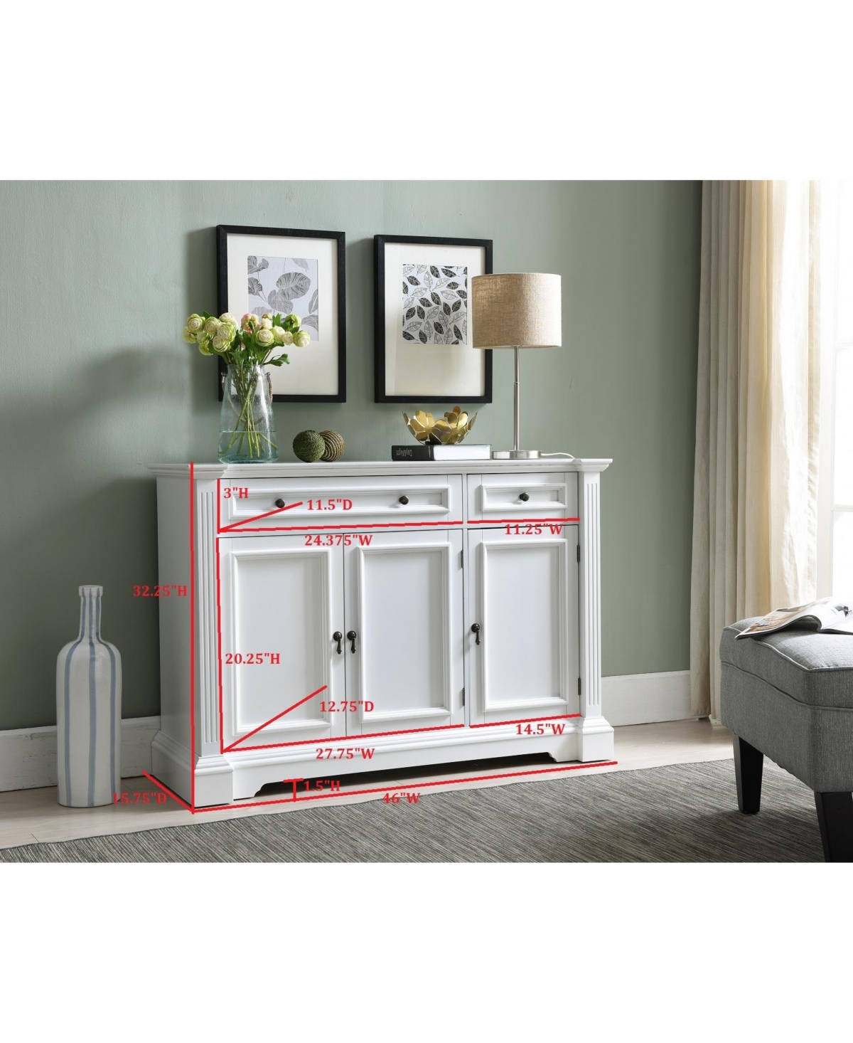 Kings Brand FurnitureFinish Wood Buffet Breakfront Cabinet Console Table With Storage, Drawers, Shelves - White
